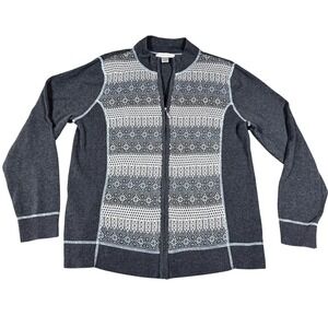 Christopher Banks Womens XL Gray Fair Isle Mock Neck Cotton Sweater‎ Long Sleeve
